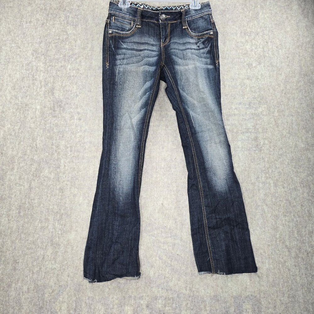 Vigoss Women’s Bootcut Distressed Dark Wash Denim Jeans Size 5 Frayed Hem